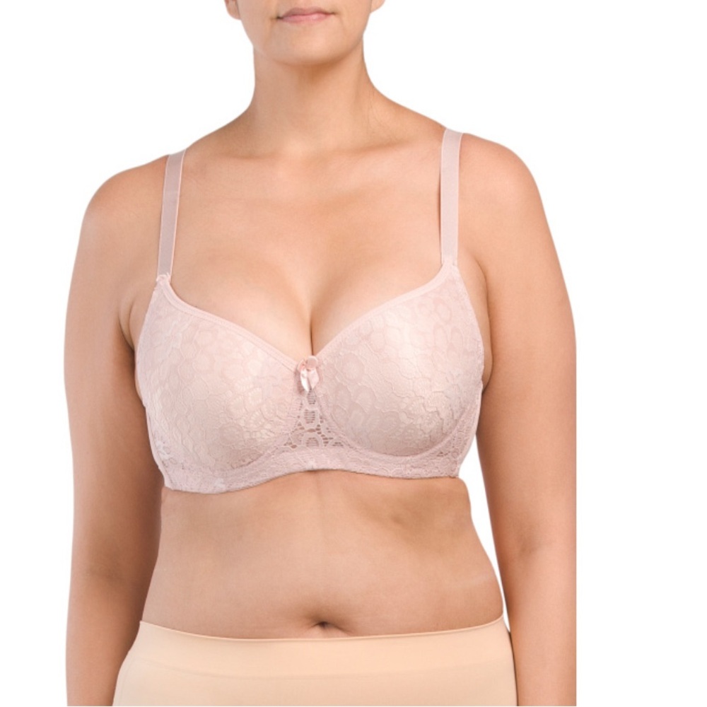 Black bow Women's Full Figure Wired Lace Bra in Pale Mauve Size 40D
